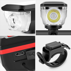 Solar-USB-wiederaufladbare Doppellade-Hornlampe, wasserdicht, 3 Modi, Fahrradscheinwerfer, Fahrrad-Frontlicht mit Betriebsanzeige