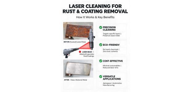 How does laser cleaning work for removing rust and coatings from metal surfaces?