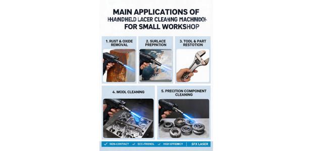 What are the main applications of handheld laser cleaning machines in small workshops?
