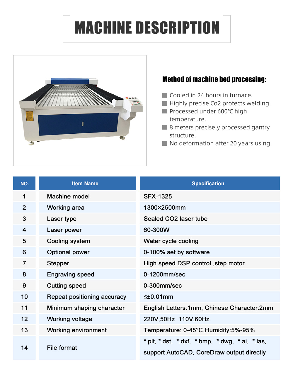 130W/150W/180W/220W/300W CO2 Laser Cutter Laser Engraver with 1300×2500mm Workbench and S&A Water Chiller
