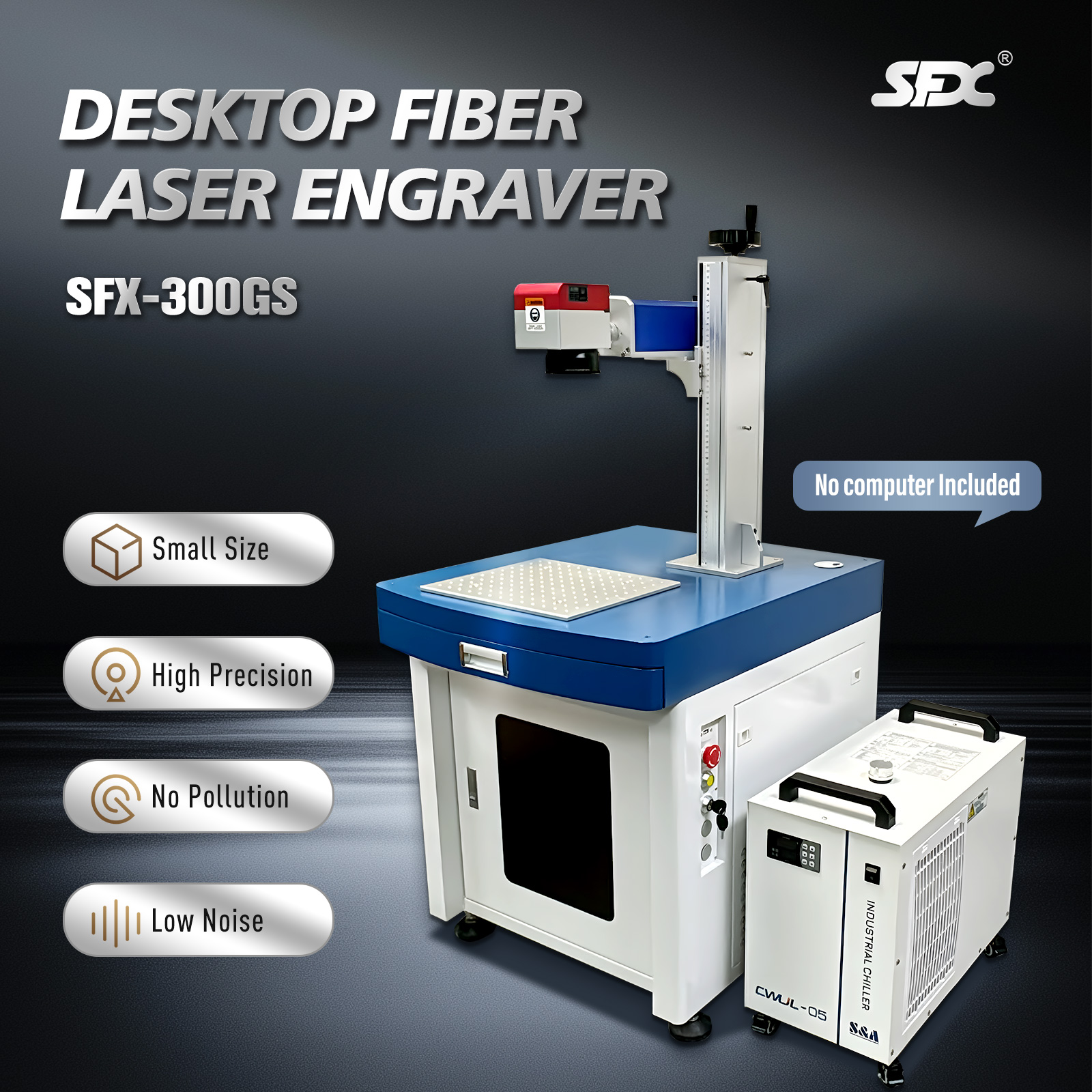 SFX 300W MOPA Desktop Laser Marking Machine Fiber Laser Metal Engraver with 110*110mm Marking Area
