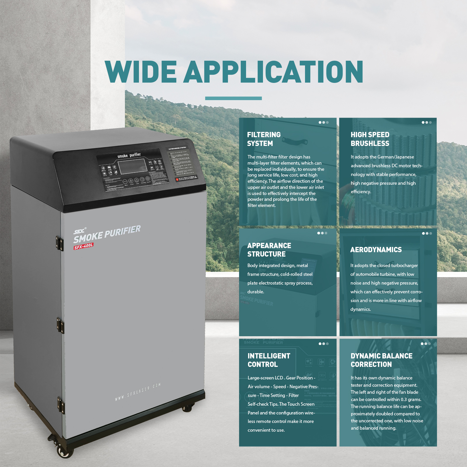 Purificador de humo SFX-400L Extractor de humo Purificador de humo para máquina de limpieza láser Máquina de grabado y corte láser