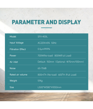 Purificador de humos para máquina de limpieza láser SFX-400L. Extractor de humos para limpieza, soldadura, corte y grabado láser.