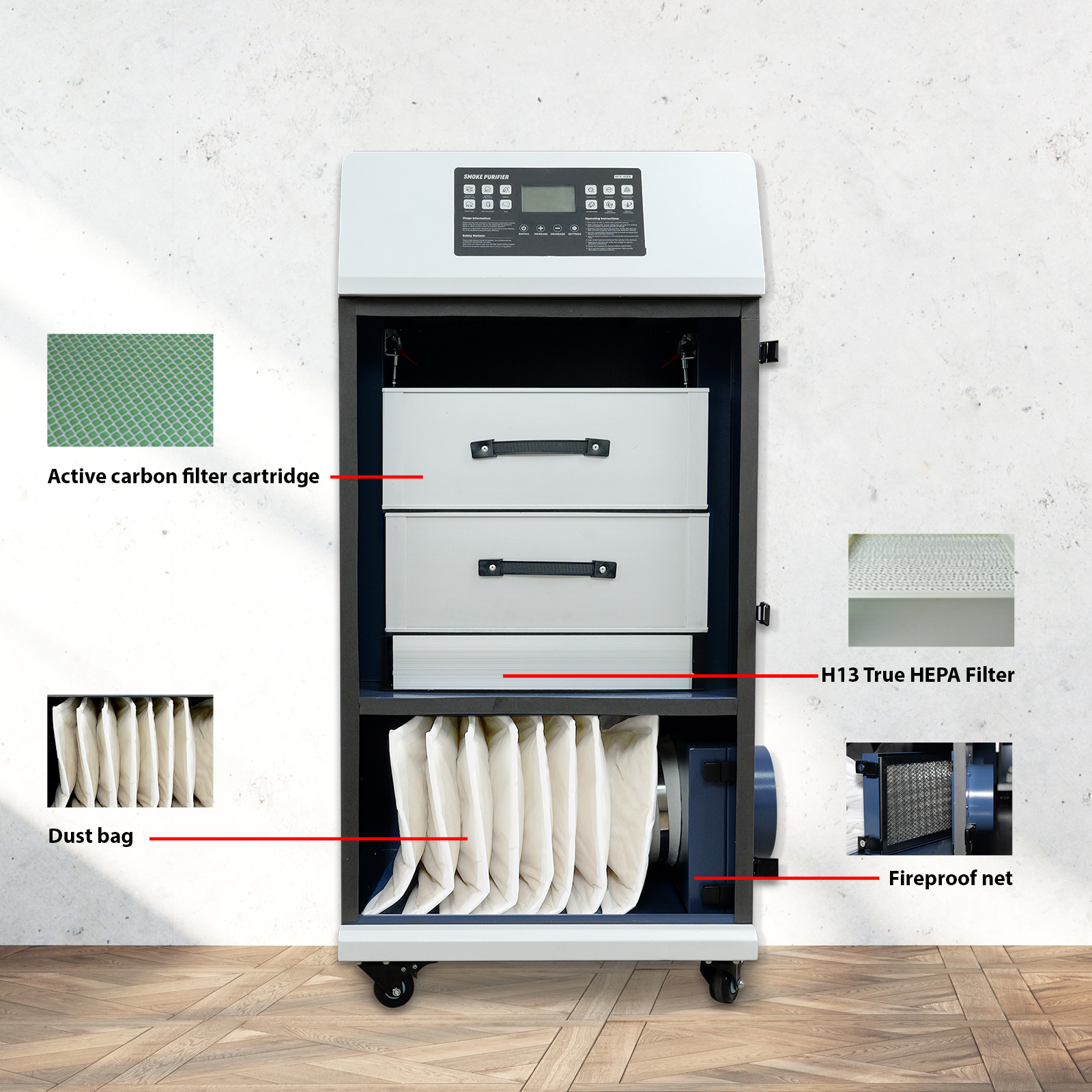 Purificador de humos para máquina de limpieza láser SFX-400L. Extractor de humos para limpieza, soldadura, corte y grabado láser.