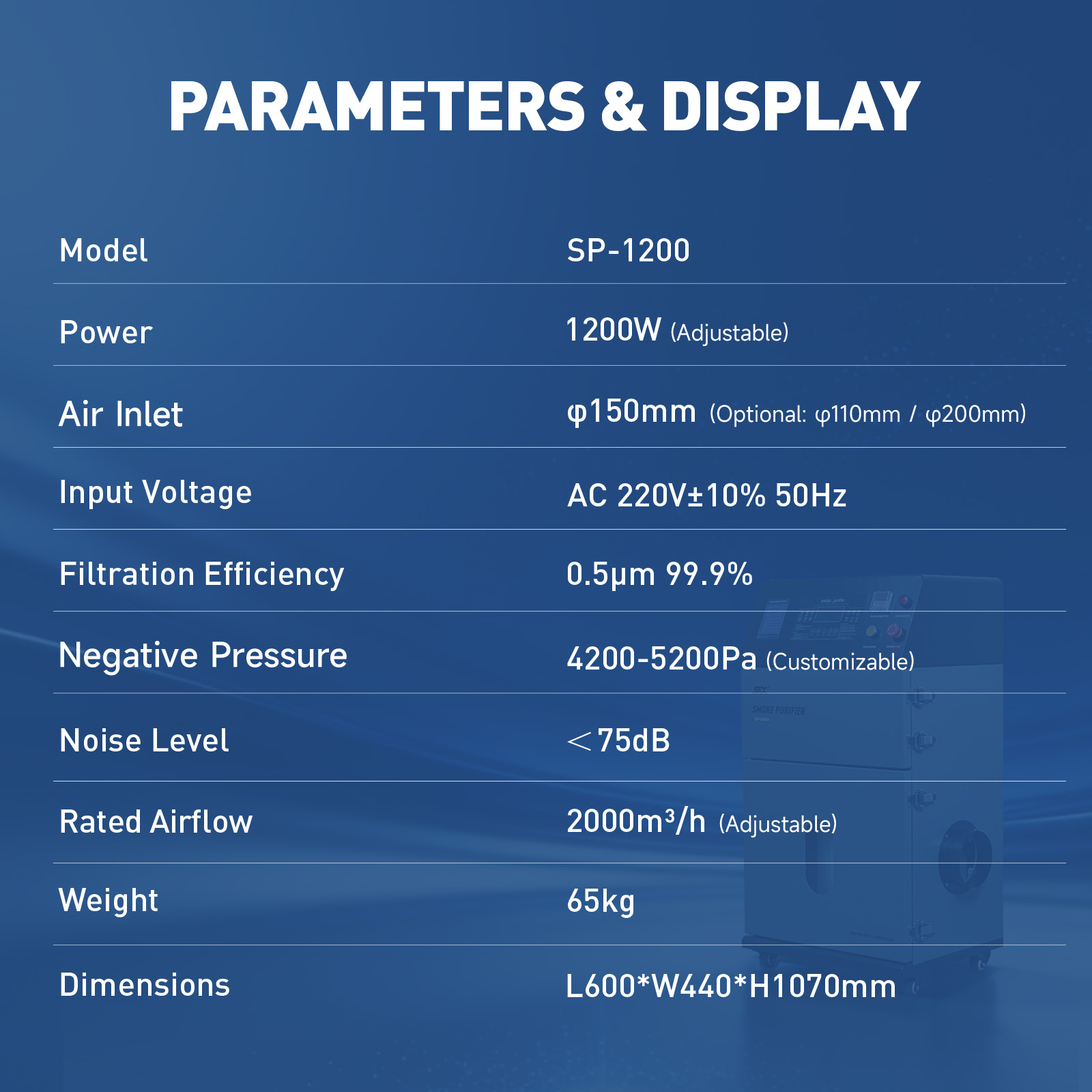 SFX SP-1200 Smoke Purifier High Efficiency Air Filtration for Industrial Laser Cleaning Laser Welding