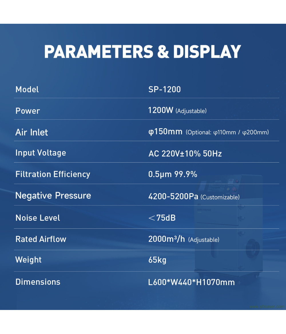 SFX SP-1200 Smoke Purifier High Efficiency Air Filtration for Industrial Laser Cleaning Laser Welding SFX SP-1200 Smoke Purifier High Efficiency Air Filtration for Industrial Laser Cleaning Laser Welding