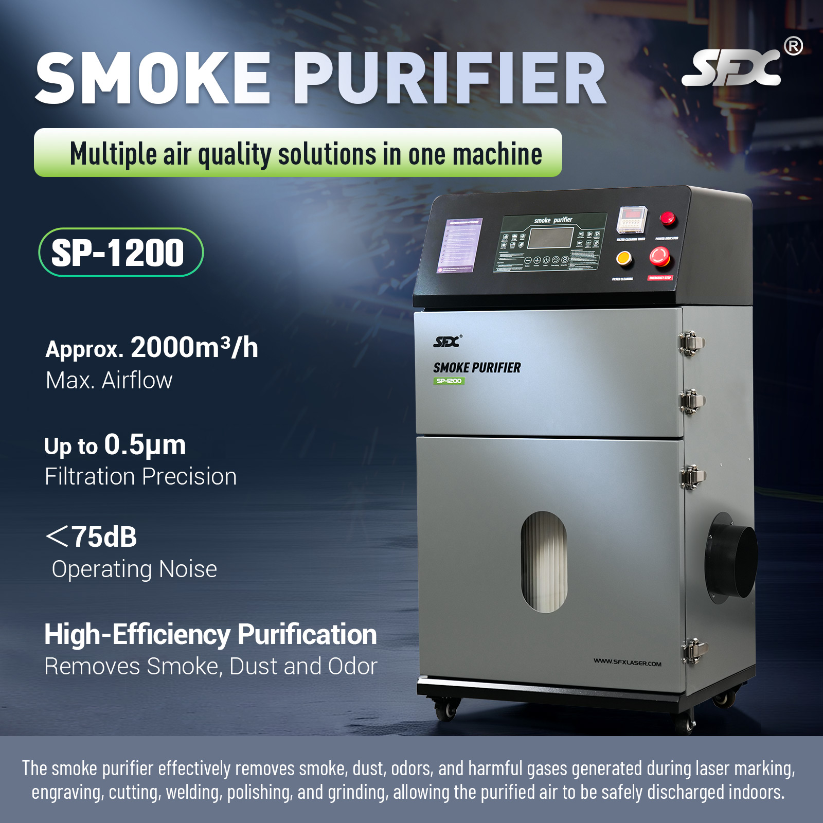 SFX SP-1200 Smoke Purifier High Efficiency Air Filtration for Industrial Laser Cleaning Laser Welding