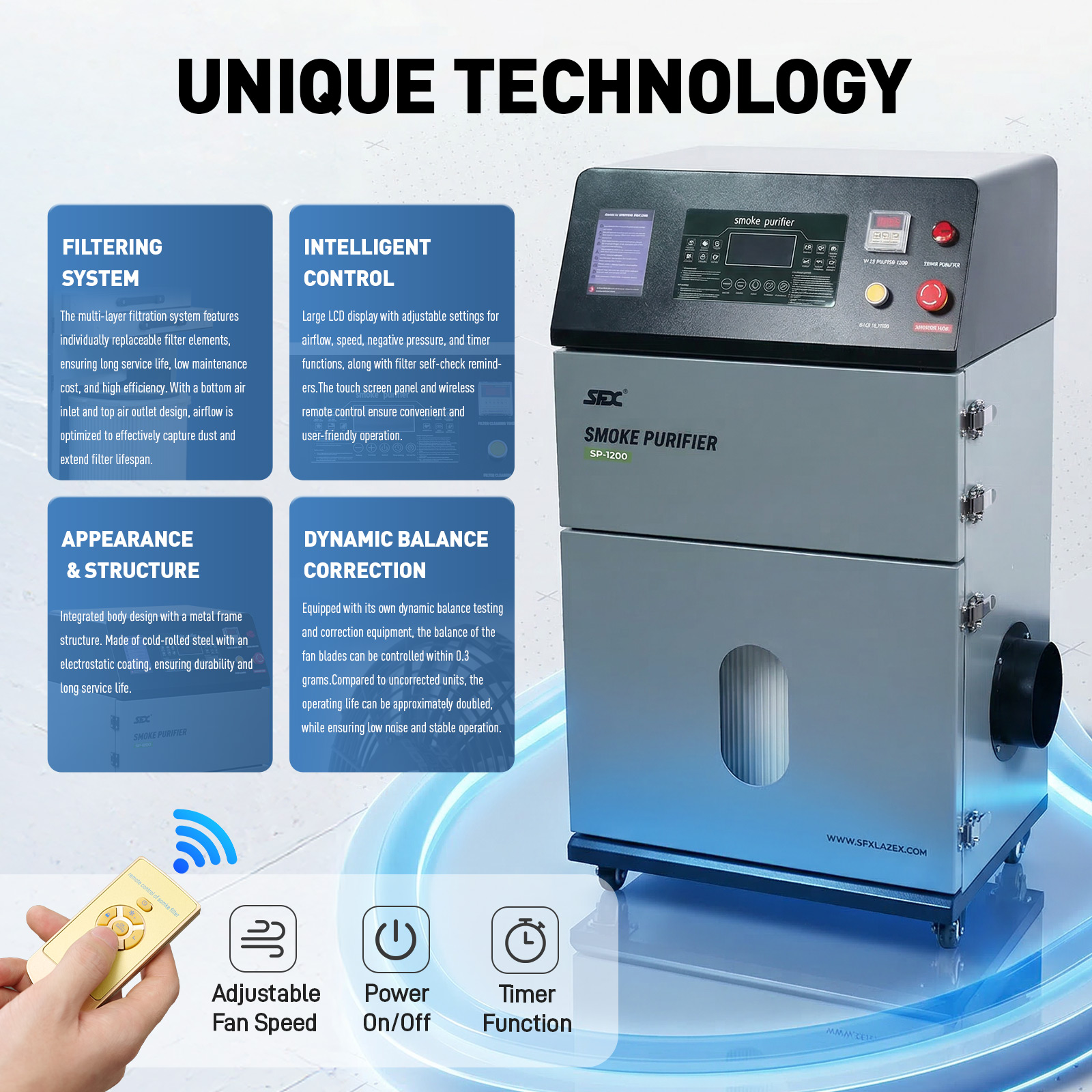SFX SP-1200 Smoke Purifier High Efficiency Air Filtration for Industrial Laser Cleaning Laser Welding