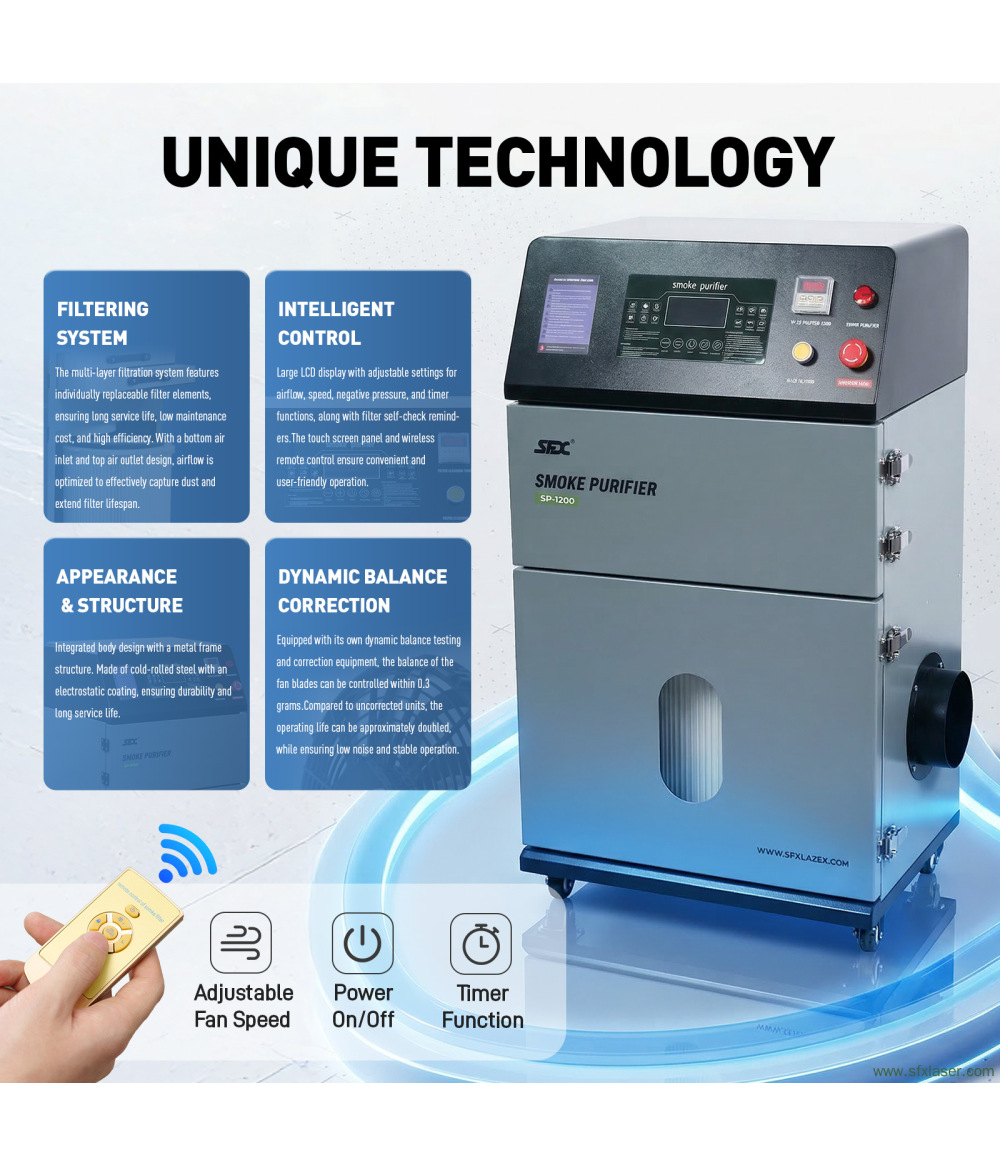 SFX SP-1200 Smoke Purifier High Efficiency Air Filtration for Industrial Laser Cleaning Laser Welding SFX SP-1200 Smoke Purifier High Efficiency Air Filtration for Industrial Laser Cleaning Laser Welding