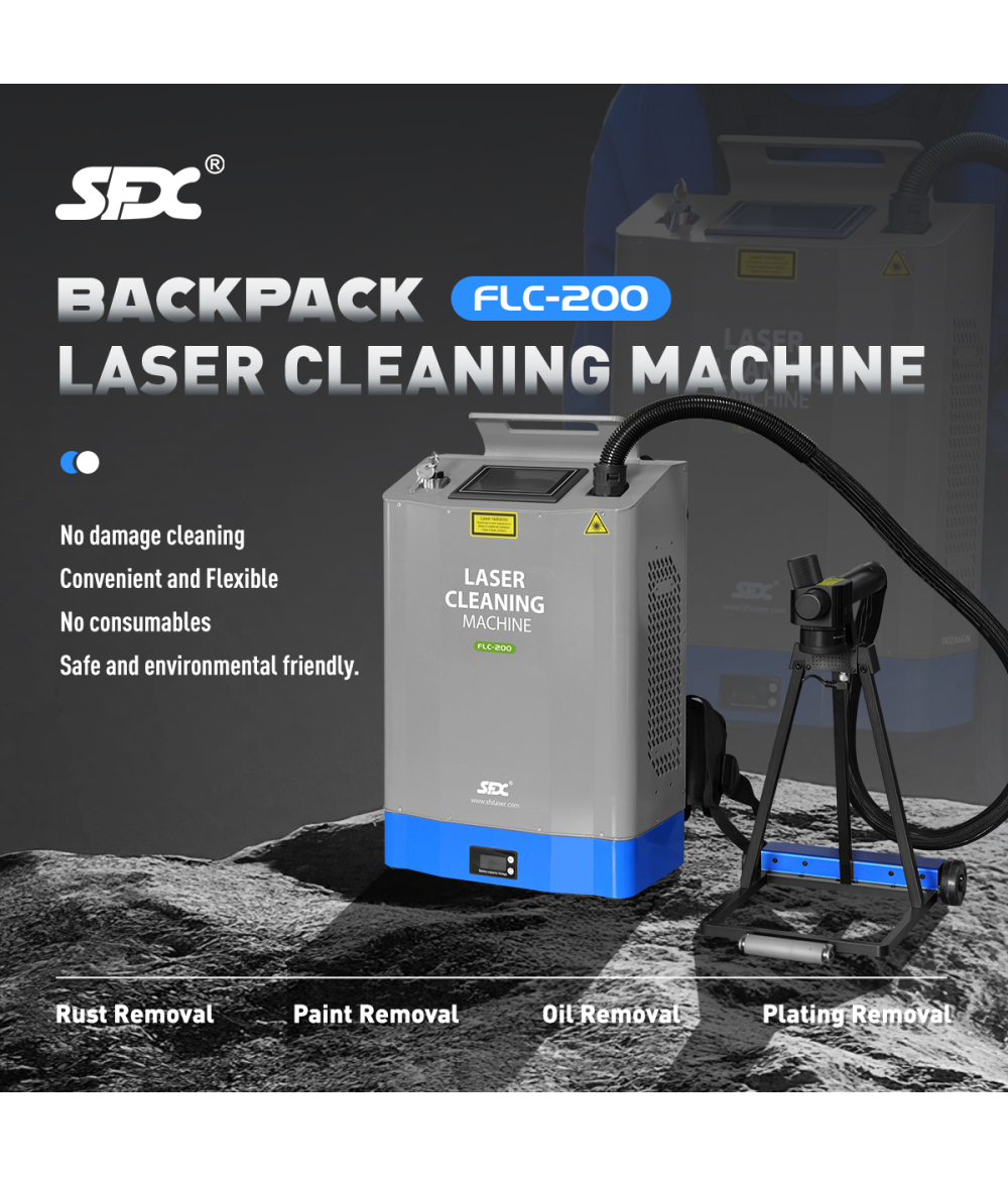 Máquina de limpieza láser de mochila autopropulsada SFX 200W, limpiador láser de pulso, removedor de pintura de óxido