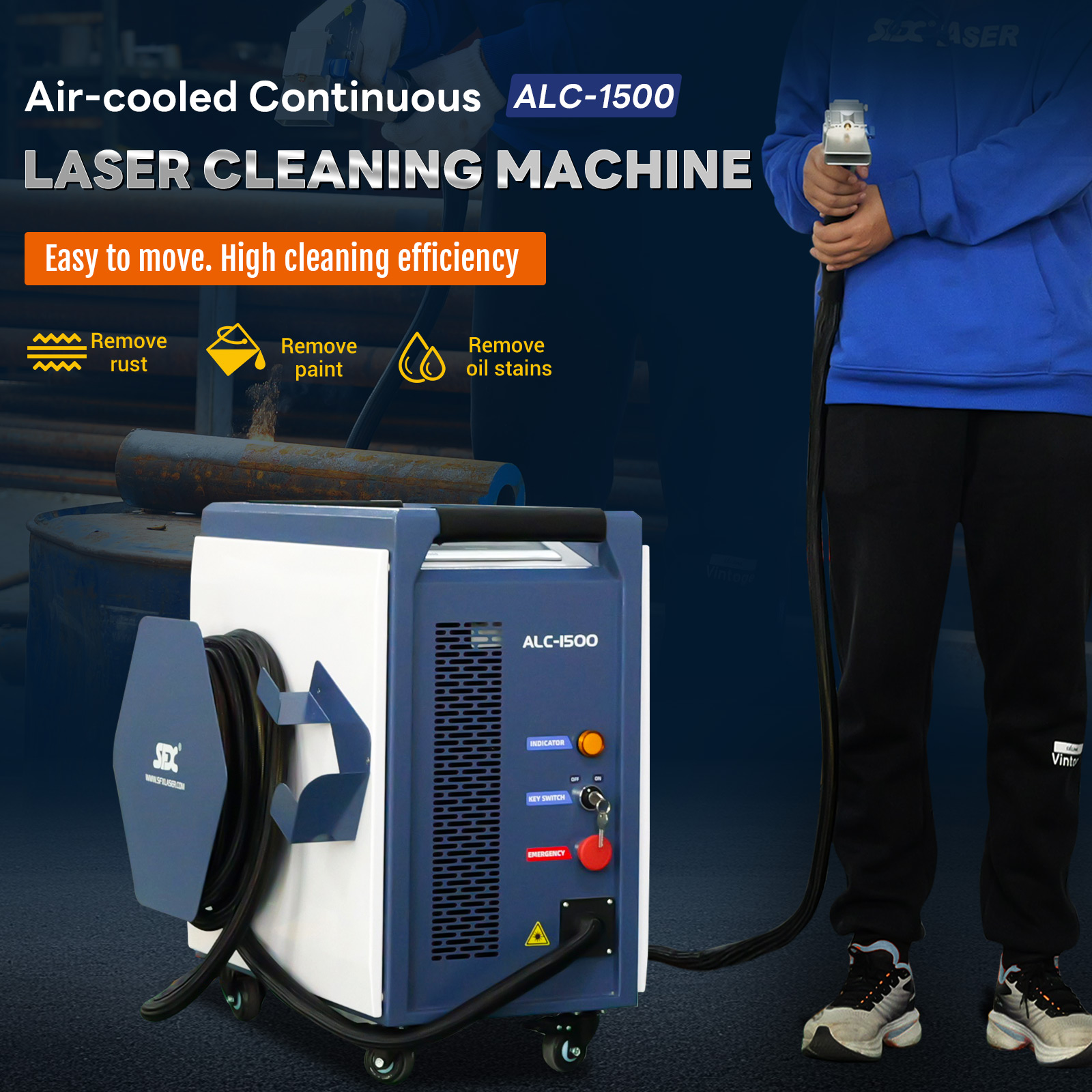 SFX ALC-1500 Luftgekühlte kontinuierliche Laser-Reinigungsmaschine 1500 W Tragbarer Handlaser-Rostentferner
