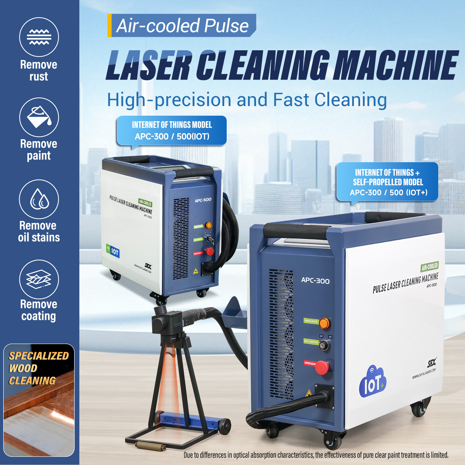 SFX APC 300W 500W IoT Air Cooled Laser Cleaner Laser Wood Cleaning
