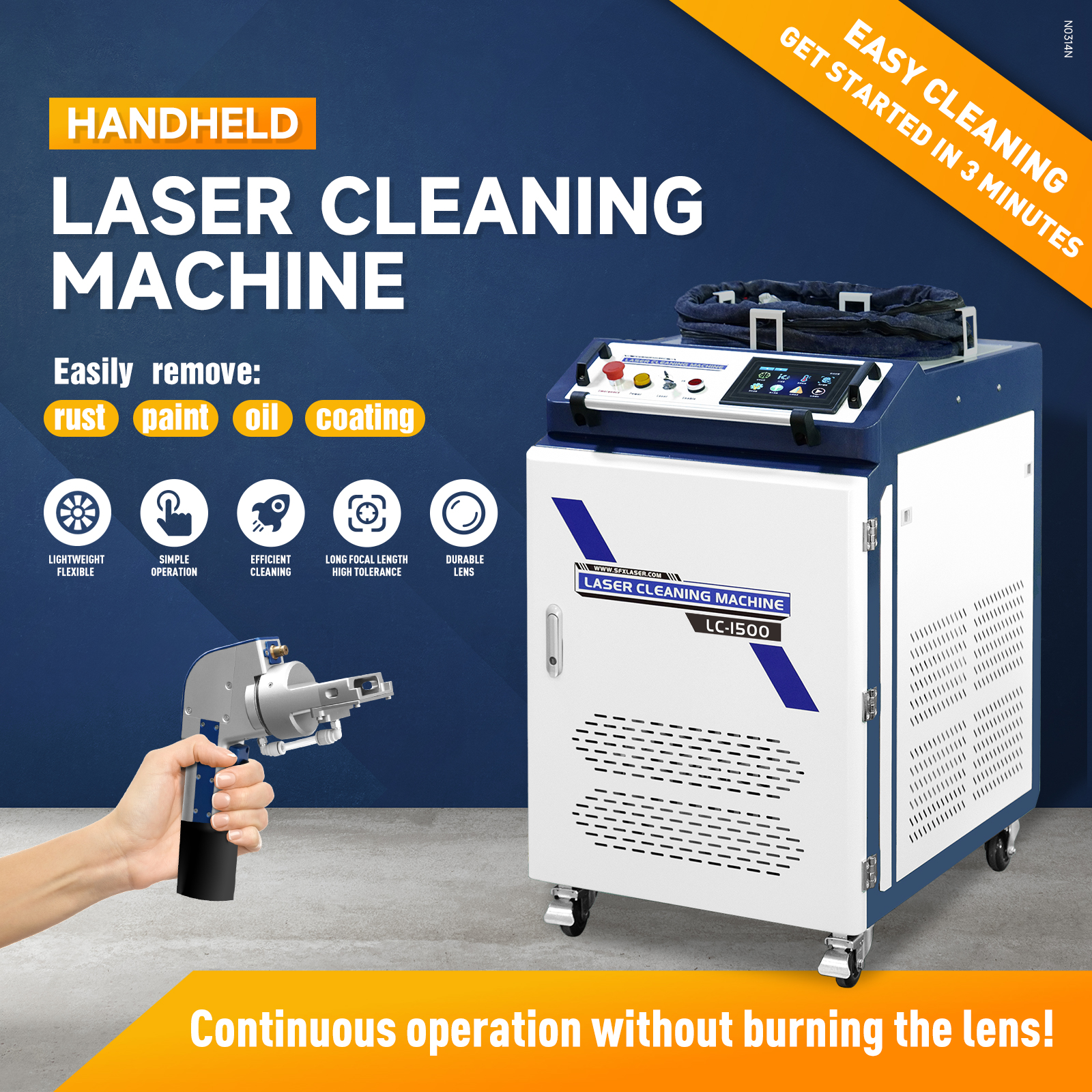 SFX 1500W Handheld Fiber Laser Cleaning Machine Rust Oil Painting Remover  Machine 220V Single Phase MAX Laser Source