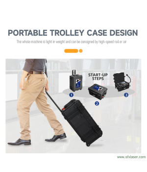 200W Tragbare Handheld Pulse Laser Reinigung Maschine Trolleycase Faser Laser Reiniger Metall Rost Entferner