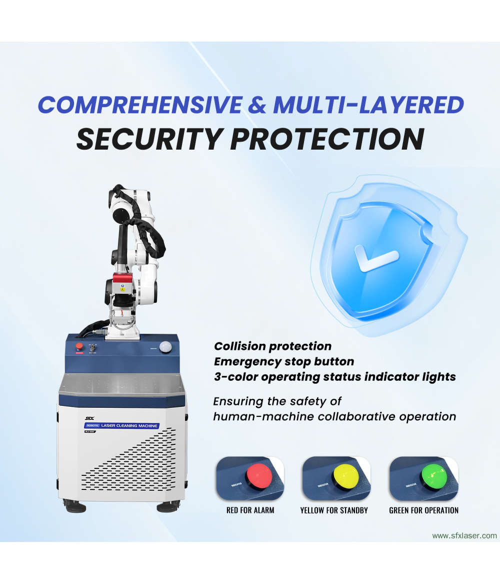SFX 500W Robotic Laser Cleaning Machine Precision 6-Axis Automated Rust Paint Oxide Layer Laser Cleaning Solution SFX 500W Robotic Laser Cleaning Machine Precision 6-Axis Automated Rust Paint Oxide Layer Laser Cleaning Solution