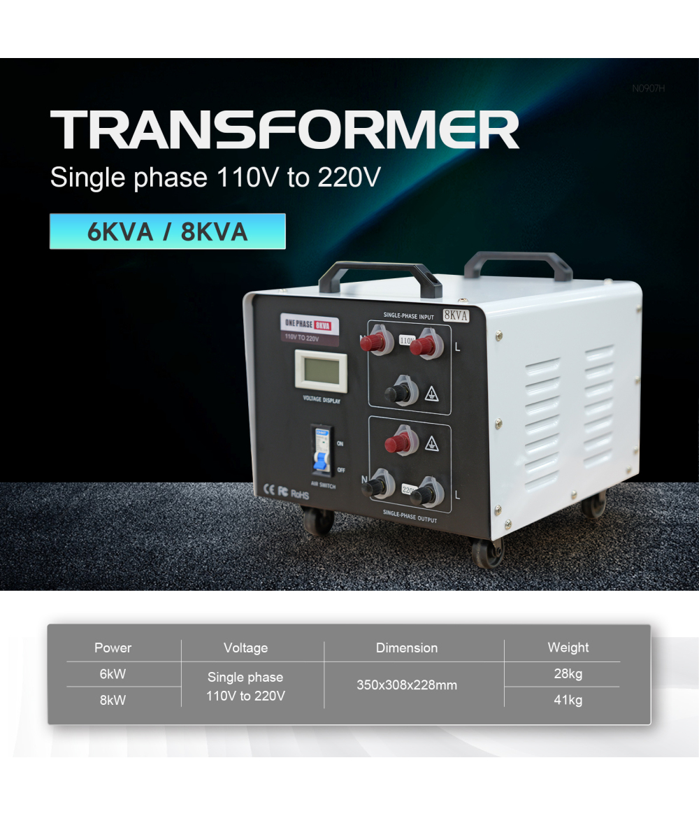 Transformador monofásico de 110V a 220V para máquina de limpieza láser