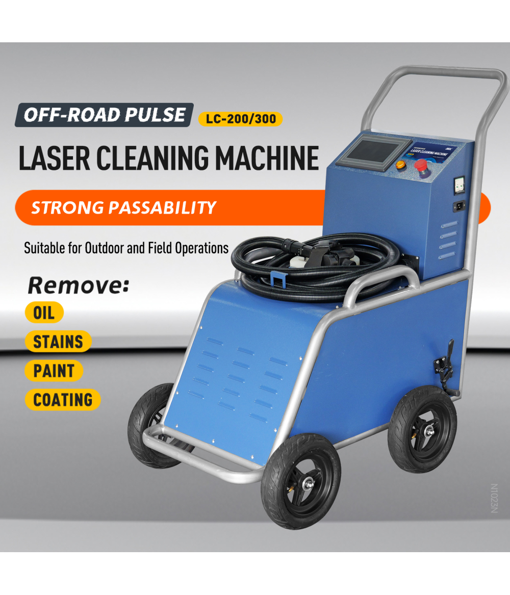 Machine de nettoyage laser à impulsion tout-terrain 200W 300W, pour l'élimination de la rouille sur le terrain extérieur, peinture à l'huile