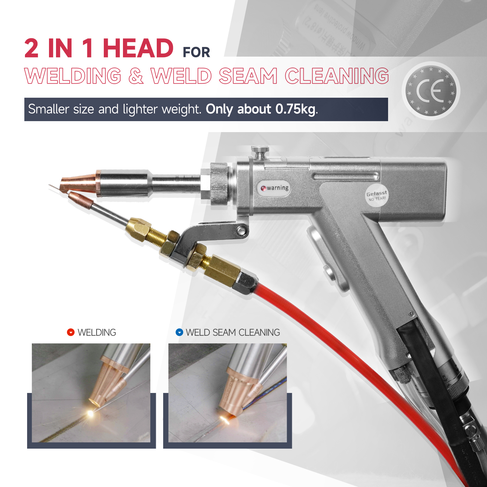2 in 1 1500W 2000W 3000W Mobiles Laserschweißgerät mit Schweißnahtreinigungsfunktion Handheld-Metall-Laserschweißgerät