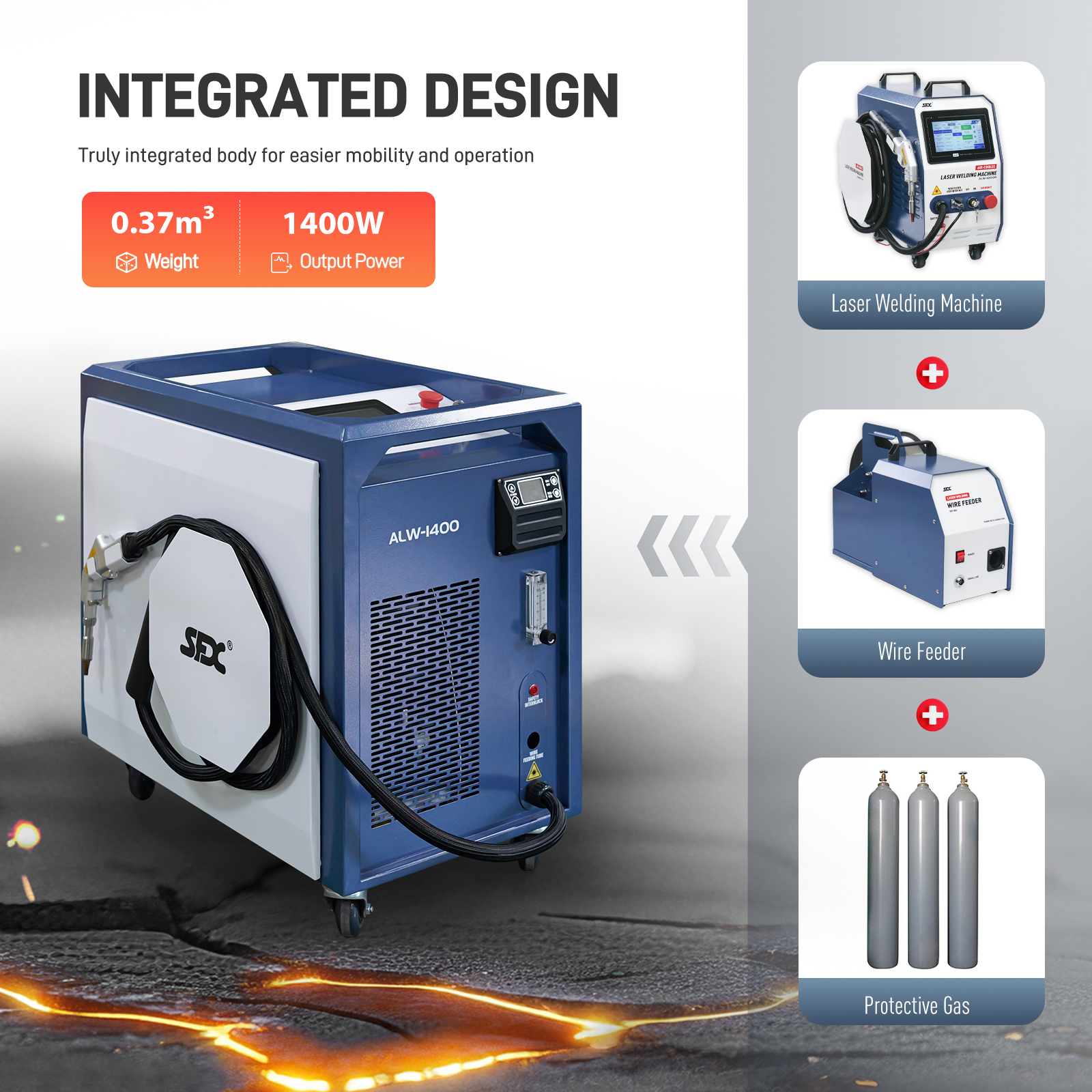 SFX 1400W Integrierte luftgekühlte Laserschweißmaschine ALW-1400 Handheld-Metall-Laserschweißgerät