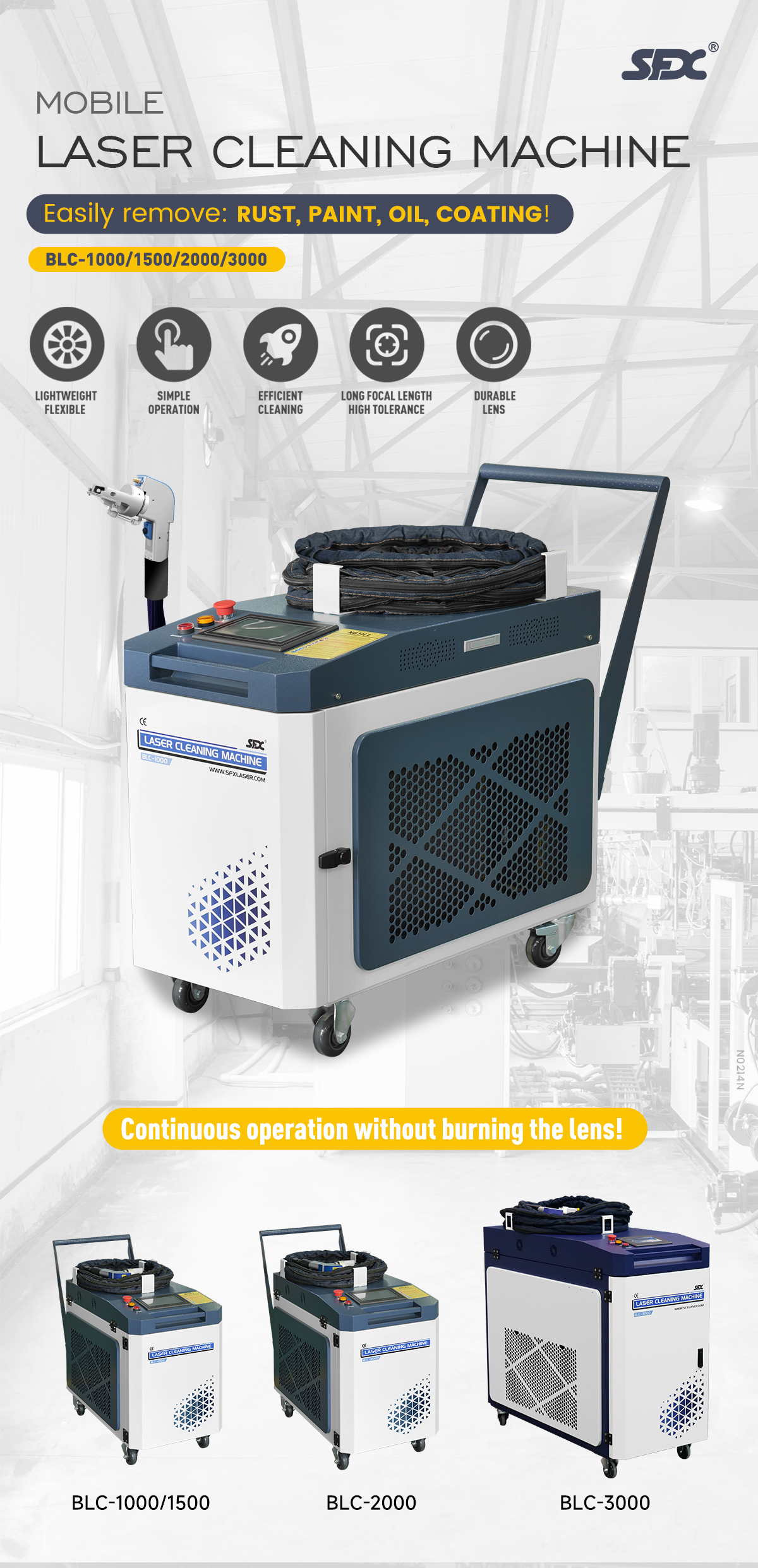 1000W/1500W/2000W/3000W Mobile Laser Cleaning Machine Integrated