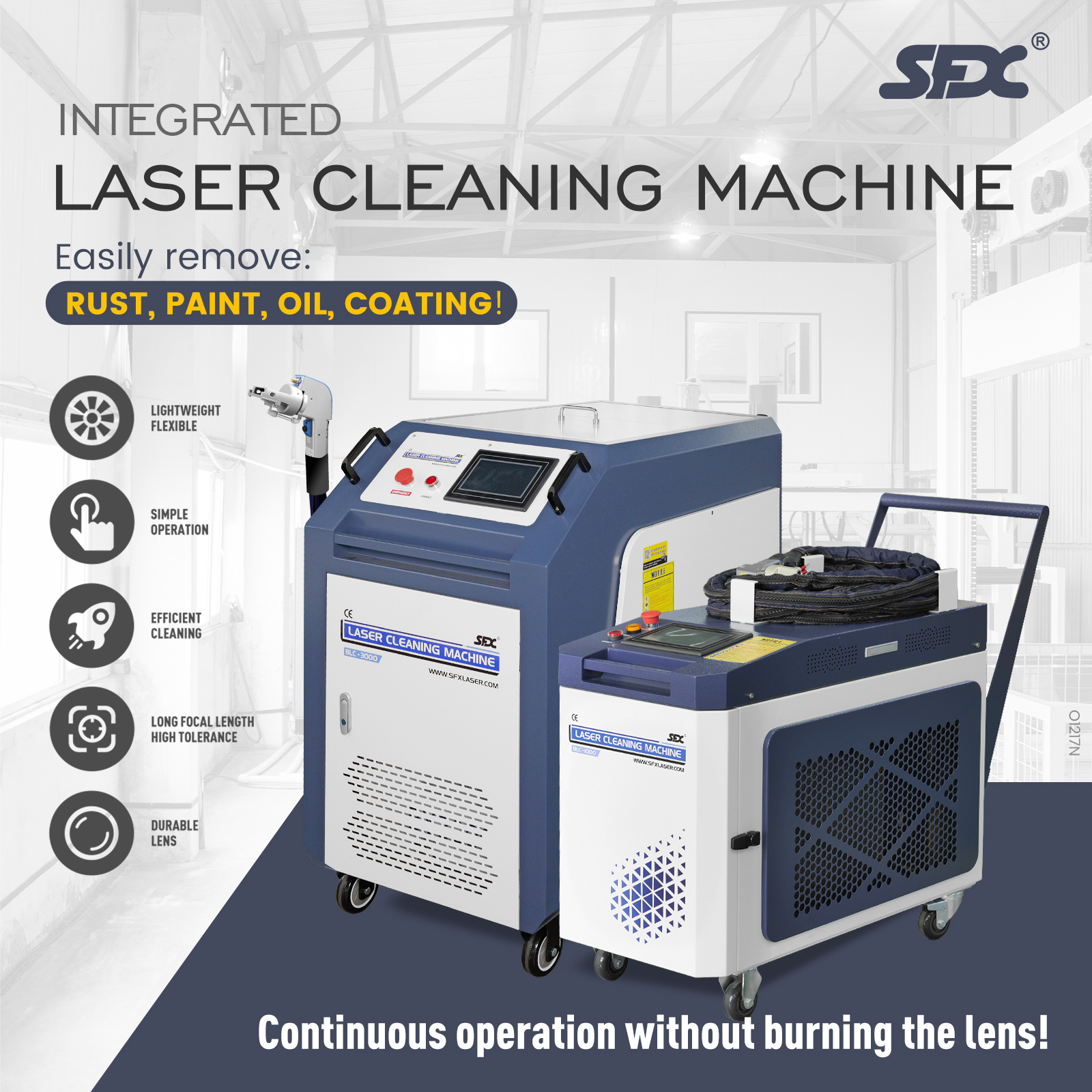 Máquina de limpieza láser de mano continua SFX 3000W Máquina de eliminación de pintura y óxido de metal con láser
