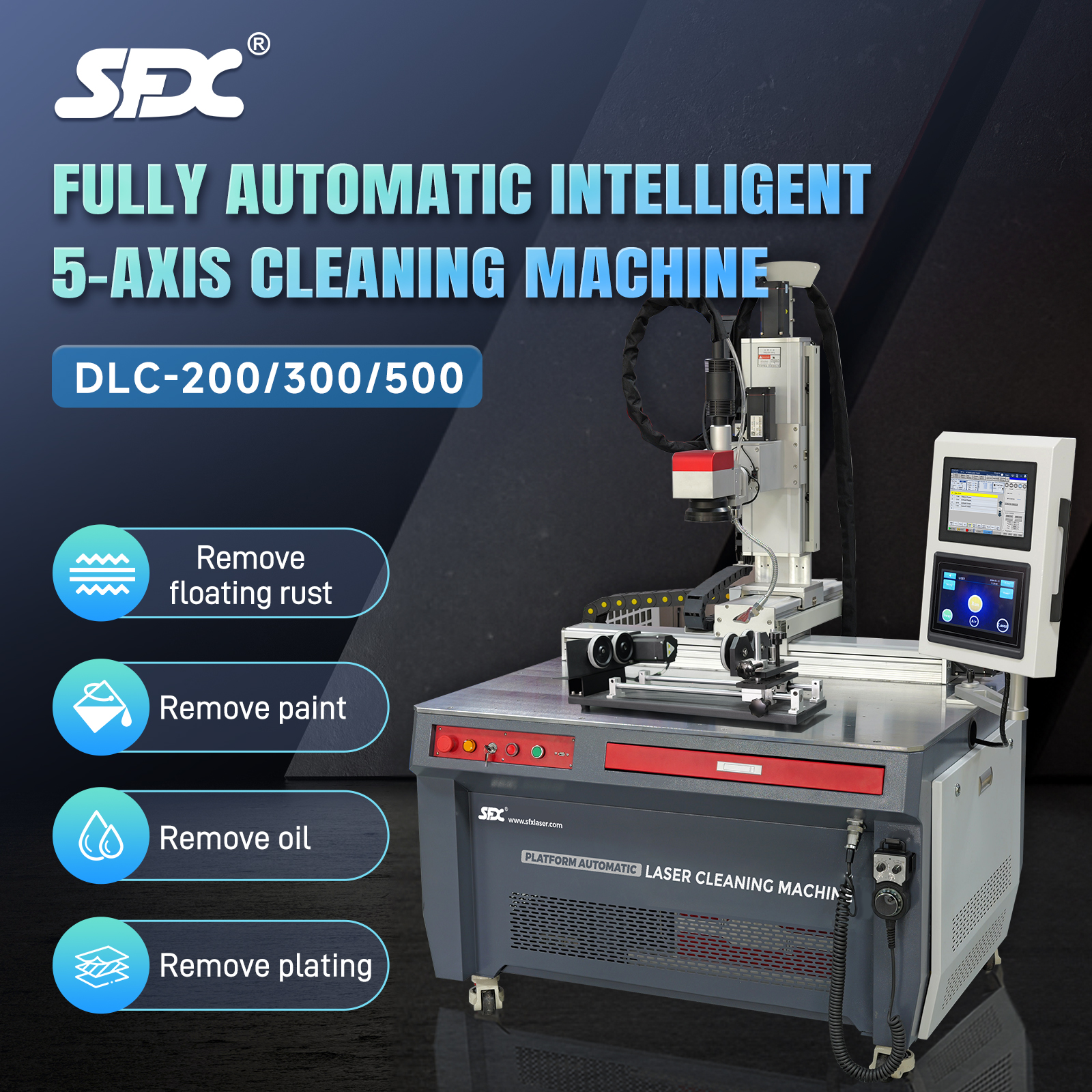 200W 300W 500W plataforma pulsada máquina de limpieza láser automática removedor de revestimiento de pintura de aceite de óxido láser
