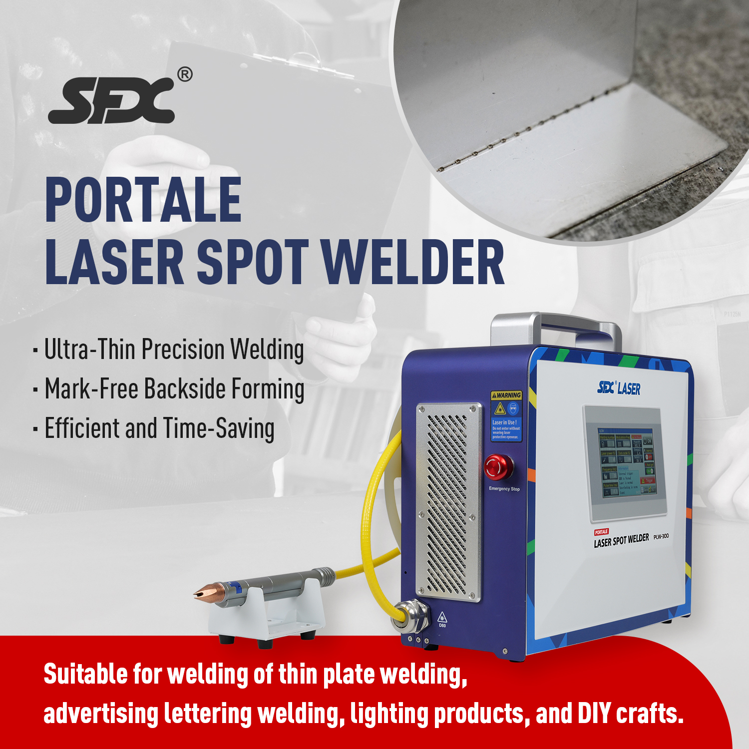 SFX 300W Portable Laser Spot Welder Precision 0.1-1.5mm Thin Metal Plate Welding Machine
