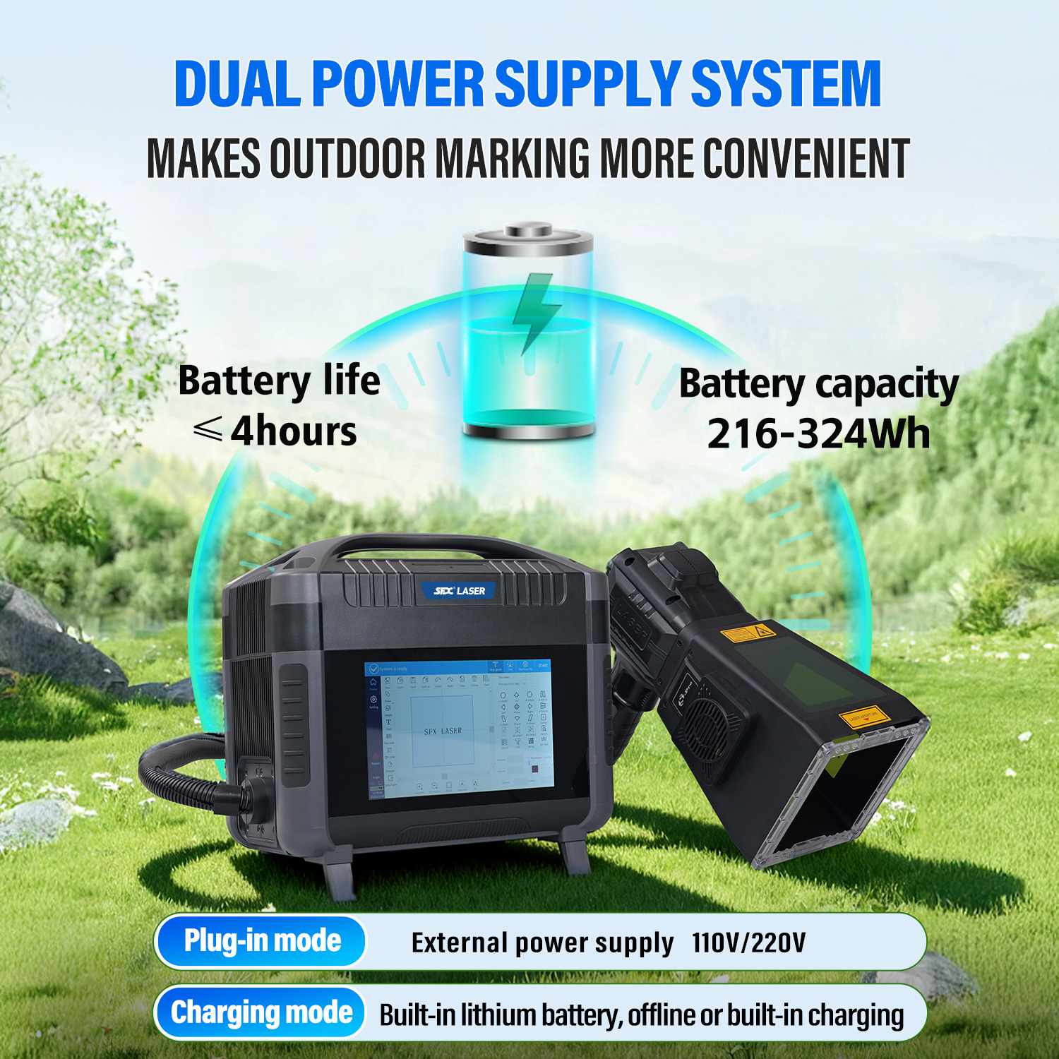 SFX Pro Version 20W 30W 50W Tragbares Handlaser-Markiergerät mit Abstandssensor oder elektromagnetischem
