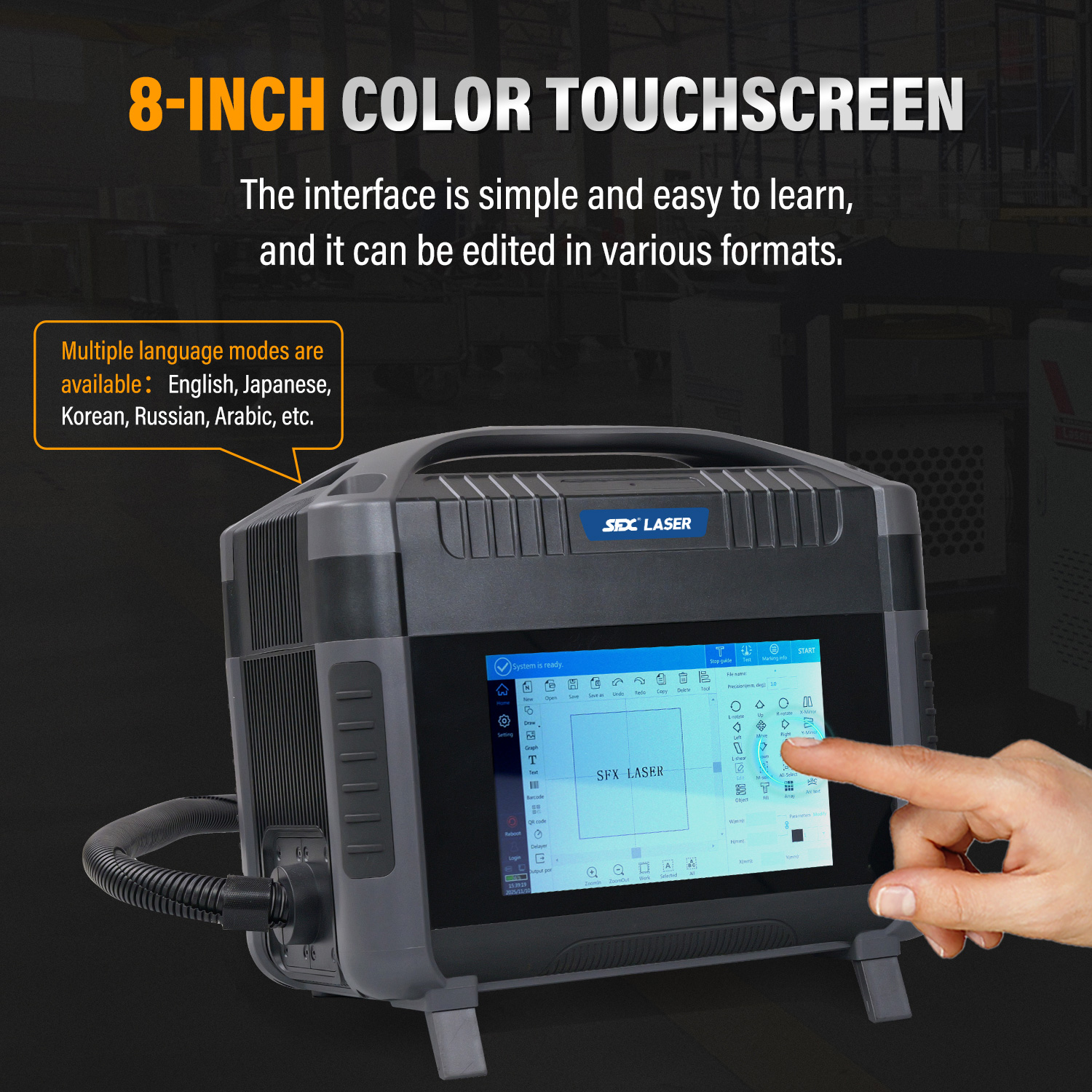 SFX Pro Version 20W 30W 50W Tragbares Handlaser-Markiergerät mit Abstandssensor oder elektromagnetischem