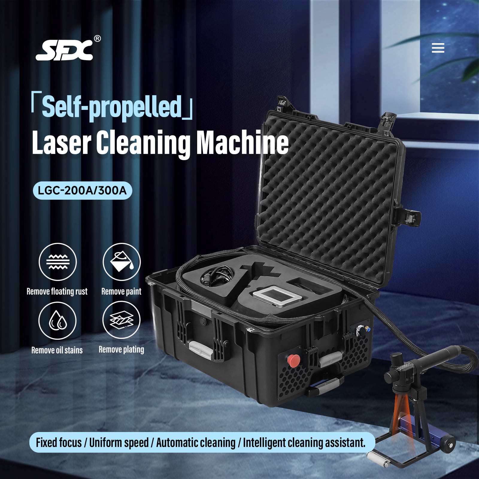 200W Self-propelled Pulse Laser Cleaning Machine Trolleycase Fiber Laser Cleaner Floating Rust Paint Oil Plating Remover