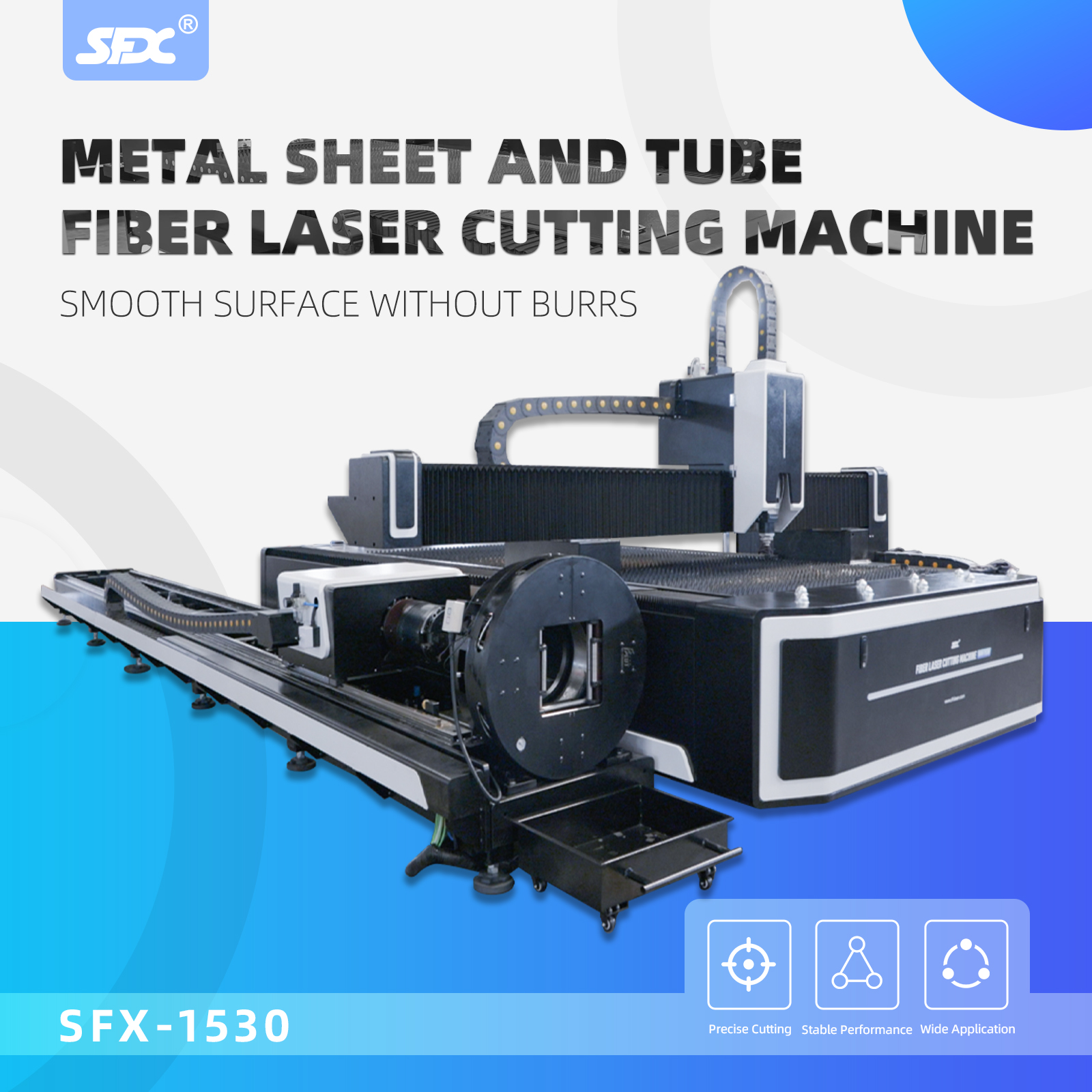 Máquina de corte por láser de fibra para tubos y láminas de metal SFX de 2000 W, 3000 W y 6000 W, 1530, cortadora láser de metal de 5' x 10'