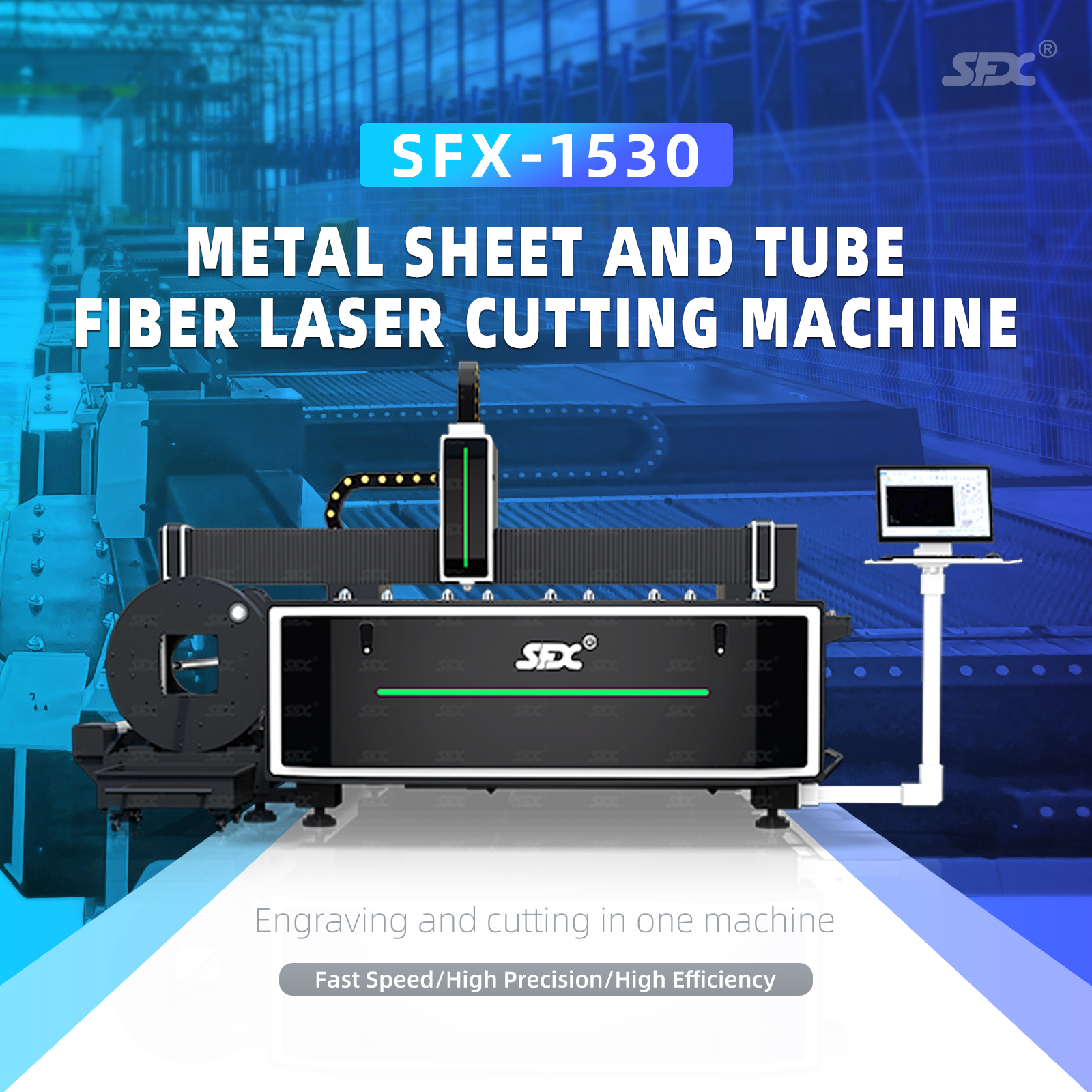 Máquina de corte por láser de fibra para tubos y láminas de metal SFX de 2000 W, 3000 W y 6000 W, 1530, cortadora láser de metal de 5' x 10'