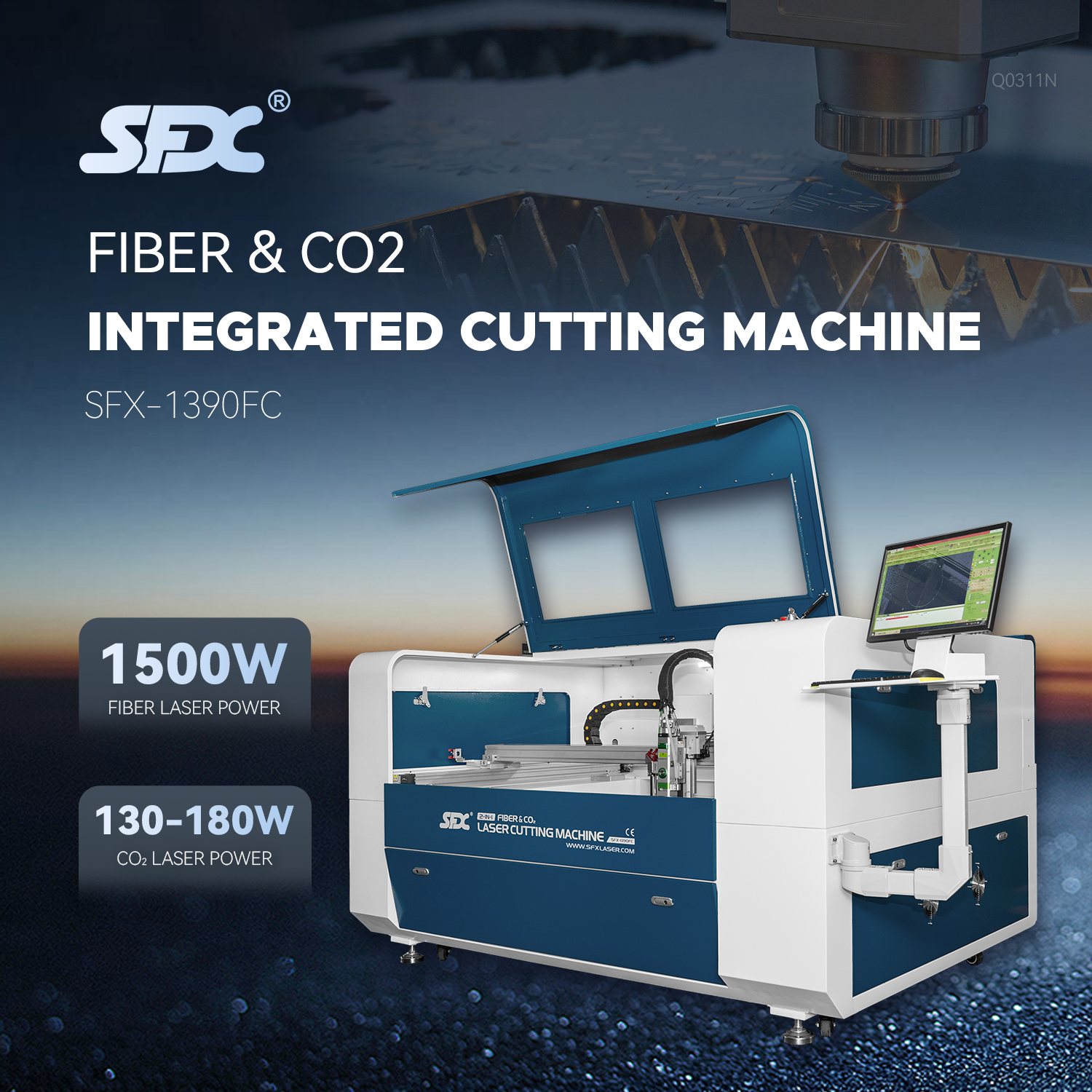 SFX 1300*900mm Fiber & CO2 Integrated Laser Cutting Machine for Metal and Non-metal Precision Cutting