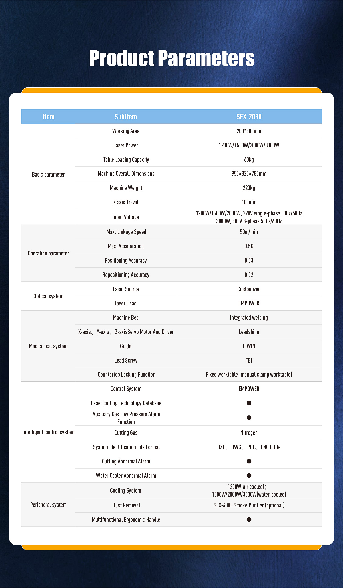 SFX-2030 Air-Cooled Fiber Laser Cutting Machine for Precision Metal Cutting