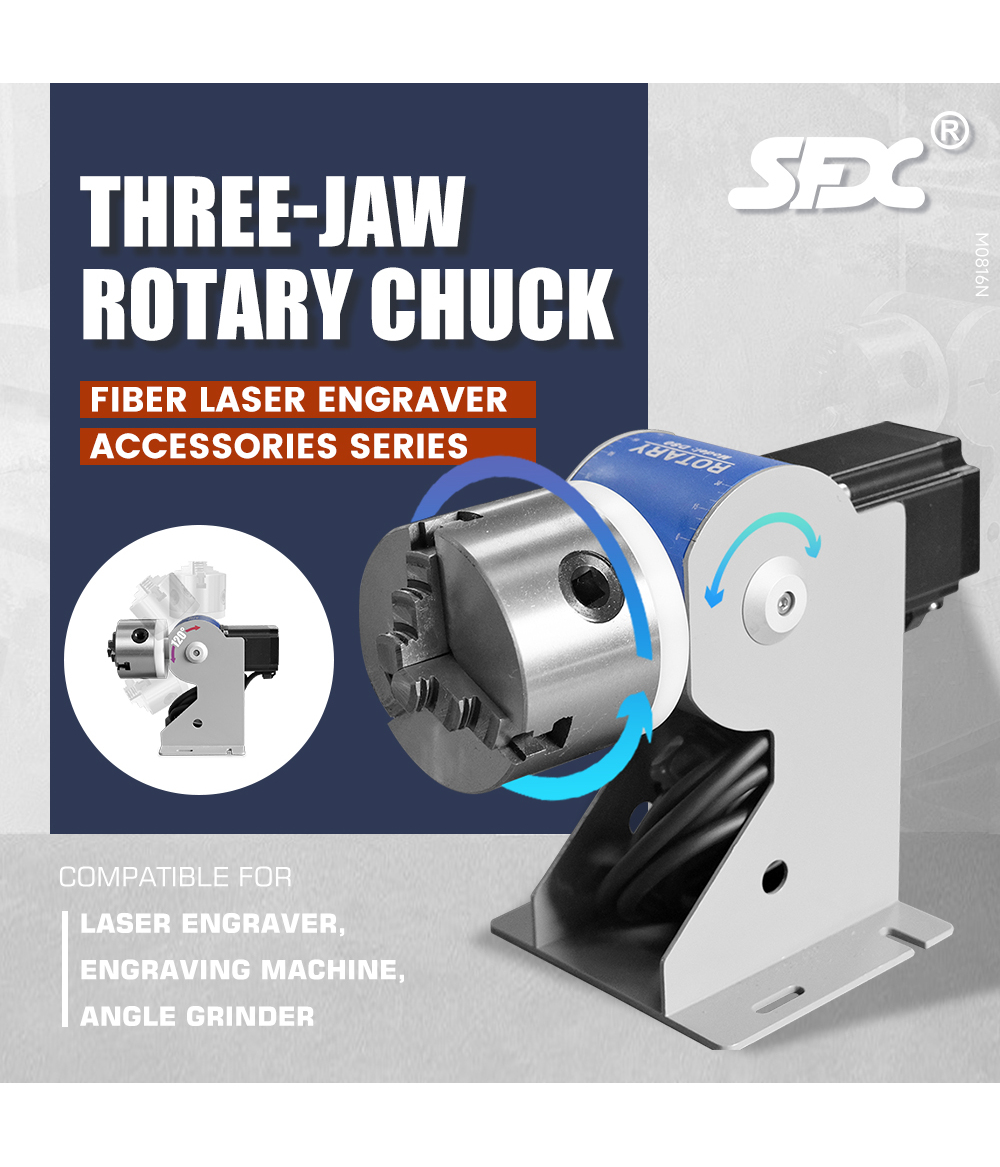SFX D69 D80 D100 D125 mandrin rotatif à trois mâchoires axe rotatif pour Machine de marquage Laser à Fiber