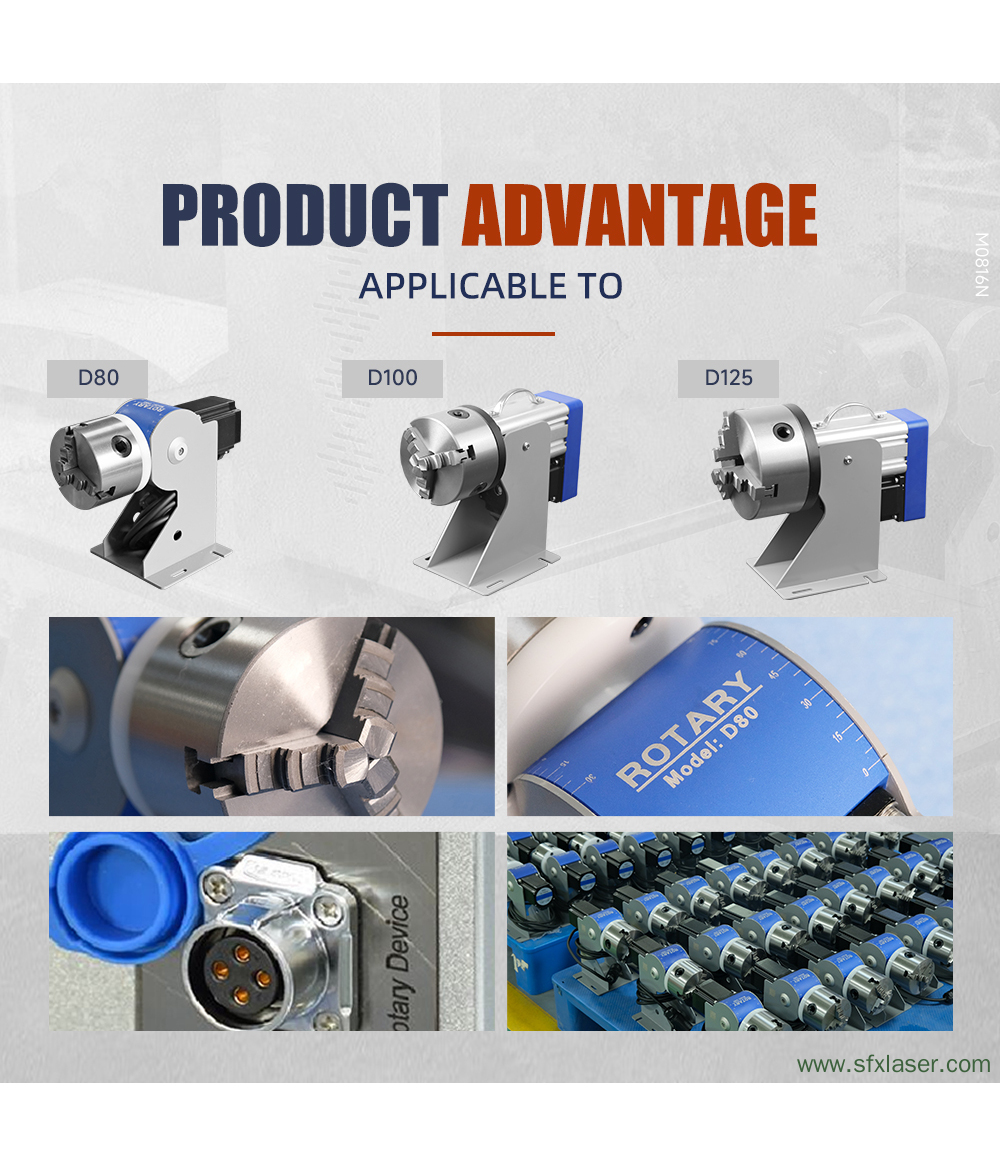 SFX D69 D80 D100 D125 Eje giratorio de mandril giratorio de tres mandíbulas para Máquina de marcado láser de fibra SFX D69 D80 D100 D125 Eje giratorio de mandril giratorio de tres mandíbulas para Máquina de marcado láser de fibra