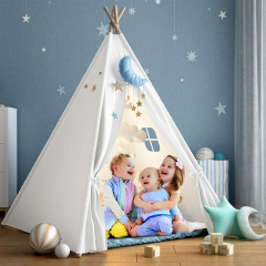 Палатка-вигвам для детей с ковриком - Игровая палатка для мальчиков и девочек, домашняя и уличная, тяжелая хлопковая парусиновая палатка, индийская