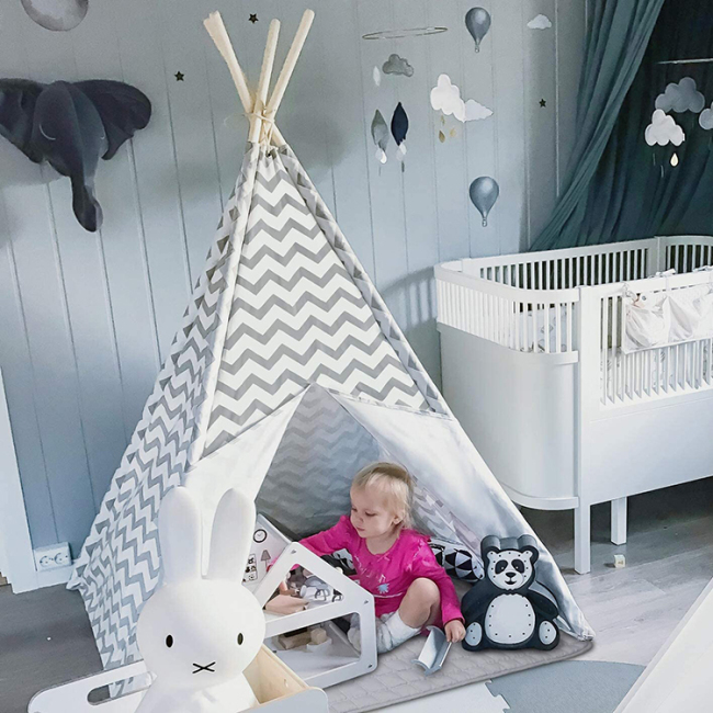 Teepee Tent for Kids with Mat- Play Tent for Boy Girl Indoor & Outdoor Heavy Cotton Canvas Teepee tent indian