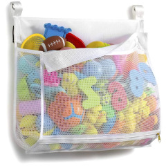 Нижняя молния и большая вместительная сумка для хранения игрушек для ванны для детей с 2 ​​боковыми карманами с прочными крючками