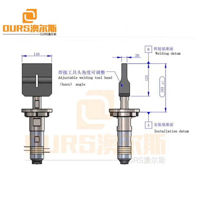 20K 2000W Ultrasonic Mask Welding Device Piezoelectric Welding Transducer With Aluminum Horn 110X20mm