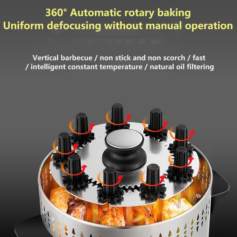 Automatic Timing Rotary Kebab Roaster 360 Household Indoor Smokeless Electric BBQ Barbecue Grill Multi