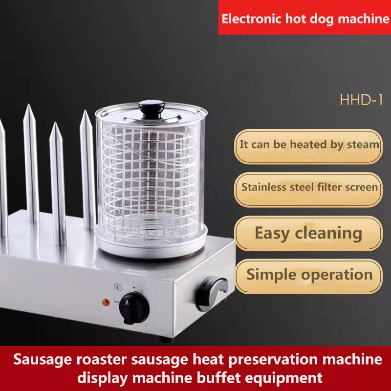 Electronic Hot Dog Machine With Bun Warmer Commercial Sausage Roaster Heat Preservation Display Machine Buffet Equipment