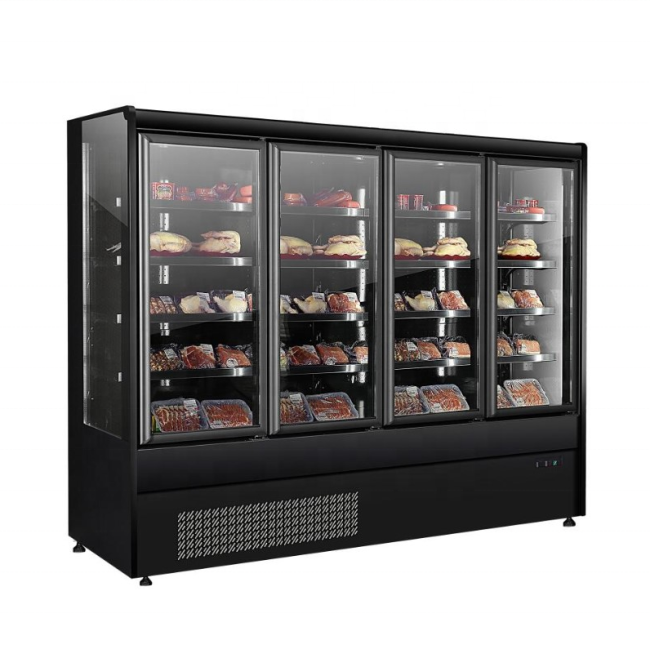 Black Color 4 Door Supermarket Freezer Fan Cooling Fridge Refrigerator For Drinks Vegetables