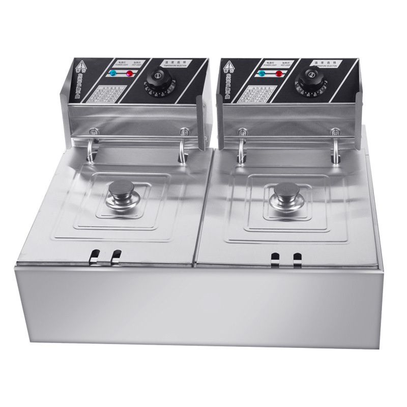 6L+6L Electric Fryer 82 Double Cylinder Stainless Steel Commercial Large Capacity Fried Chicken Hamburger Fryer