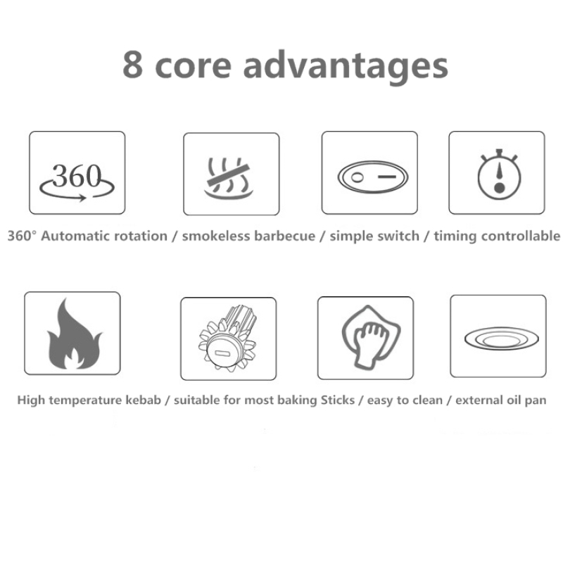 Automatic Timing Rotary Kebab Roaster 360 Household Indoor Smokeless Electric BBQ Barbecue Grill Multi