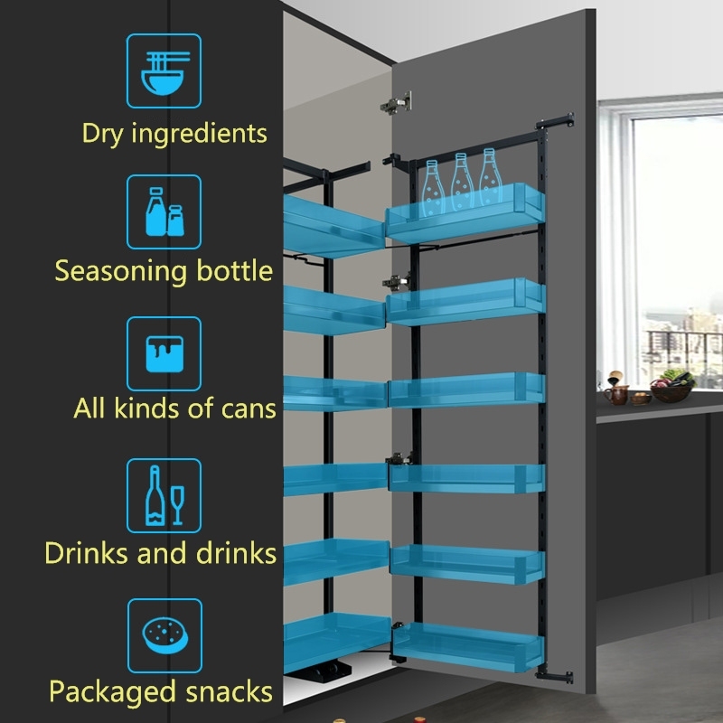 High Cabinet Pull Basket 4-tier Kitchen Open Door Storage Holders & Racks Multi-layer Cabinet Built-in Shelf/ Rack