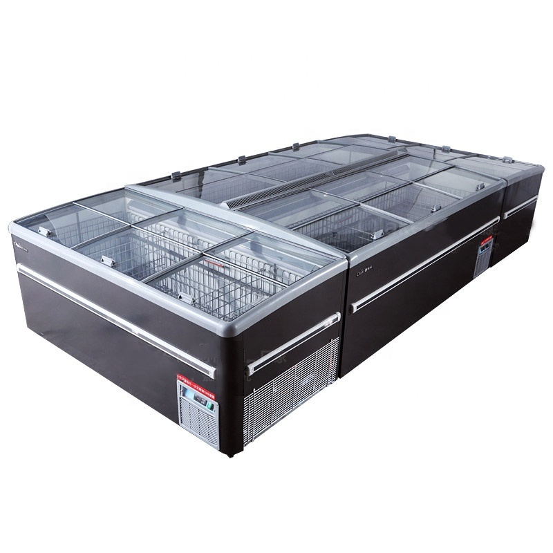 1.8m 2.1m 2.5m Reliable Quality Display Combined Double Doors Island Freezer Commercial Industrial Freezer For Supermarket