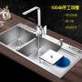 304 Stainless Steel Manual Sink Three Trough Kitchen Dish Washing Basin Bowl Set Meal With Trash Can