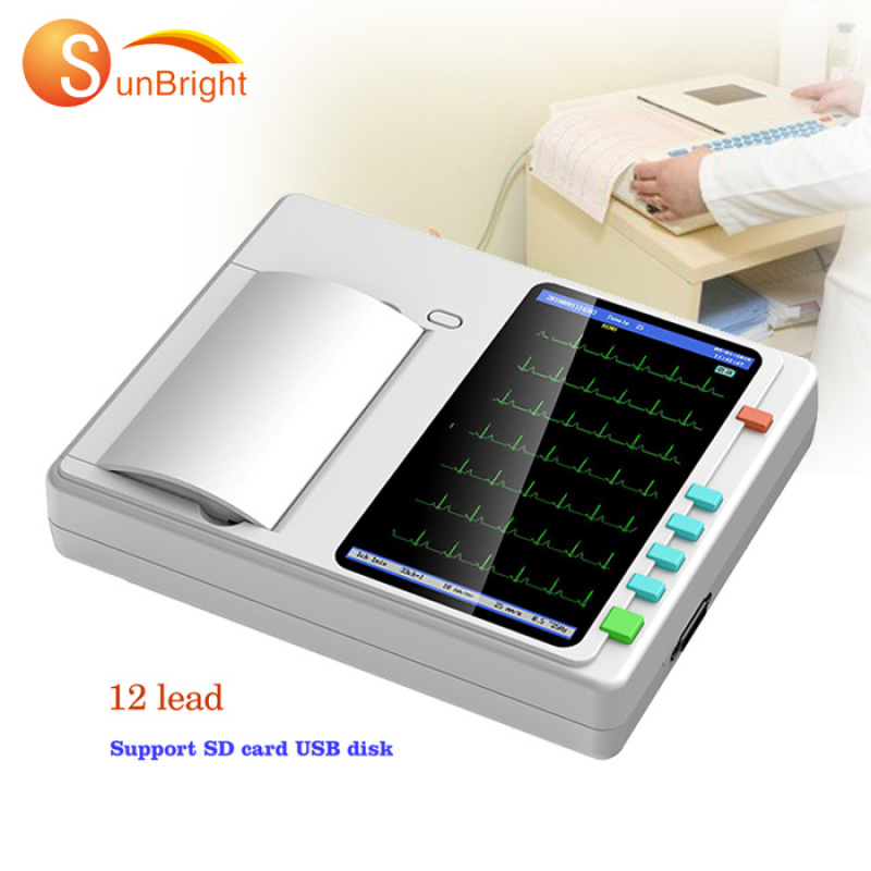 12 Channel Electrocardiograph color LCD touch screen ECG electrode disposable machine