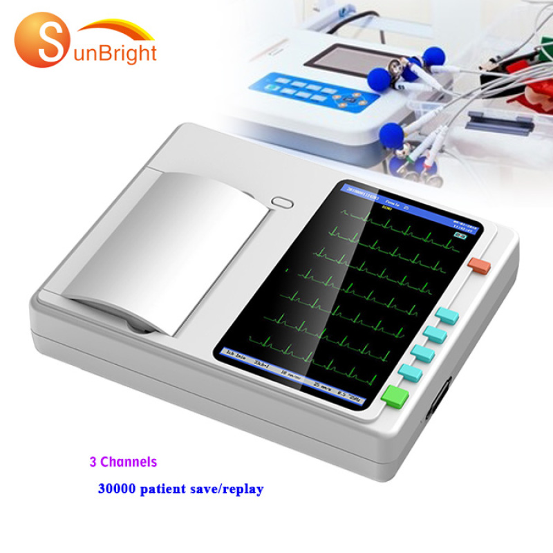 portable medical 3 channel portable ecg ekg 12 lead electrocardiogram temperature device